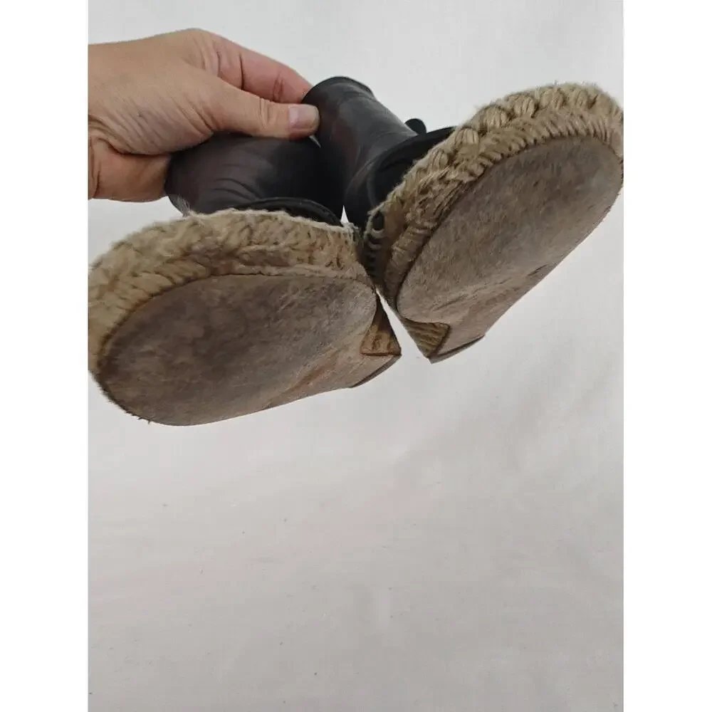 Celine Phoebe Philo Wedge Black Leather Espadrille‎ Sandals EU 38 7.5 *Flaw